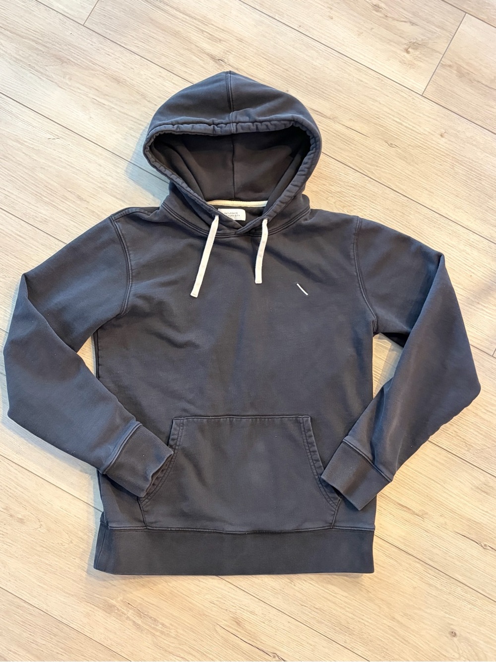 Saturdays New York City Charcoal Hooded Pullover with Contrast Drawstrings